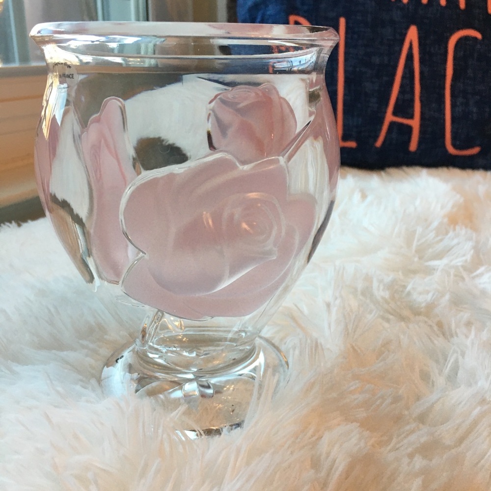 Vintage Raised Rose Glass Vase, Made in France